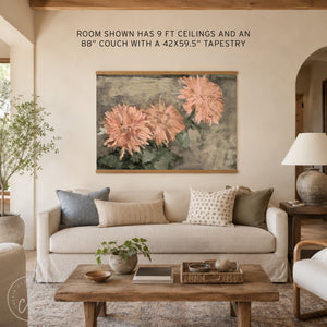 Chrysanthemum Wall Art | Oversized Floral Tapestry | Moody Peach Canvas Banner | T147