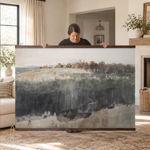 Abstract nature artwork canvas tapestry—extra-large forest painting in neutral earth tones.