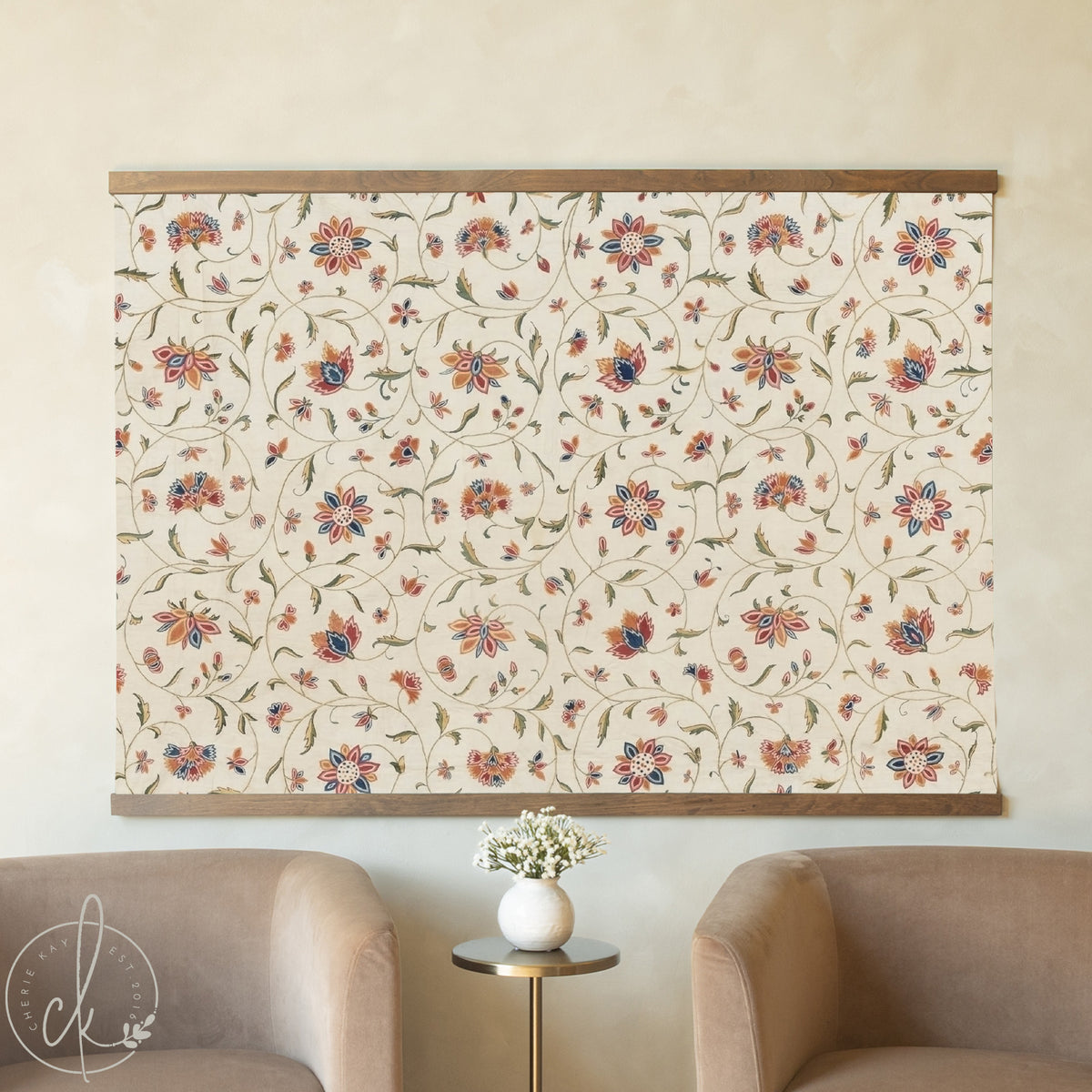 Floral Tapestry Wall Hanging | Large Vintage Botanical Canvas Art | T154