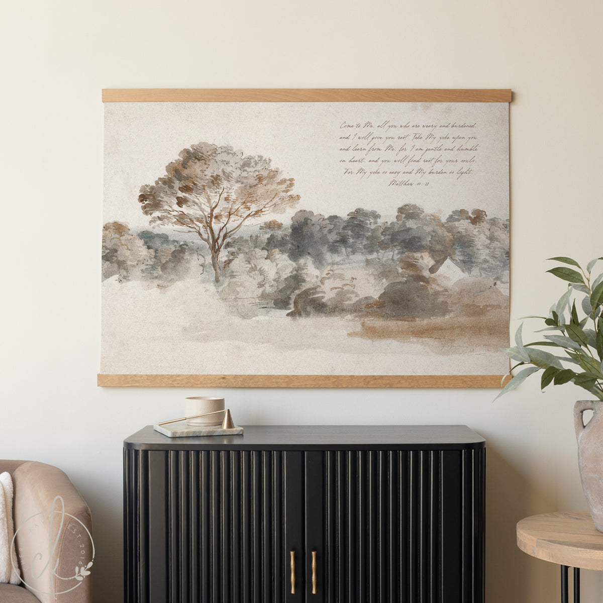 Christian Wall Art | Matthew 11:28 Watercolor Landscape Canvas | T15