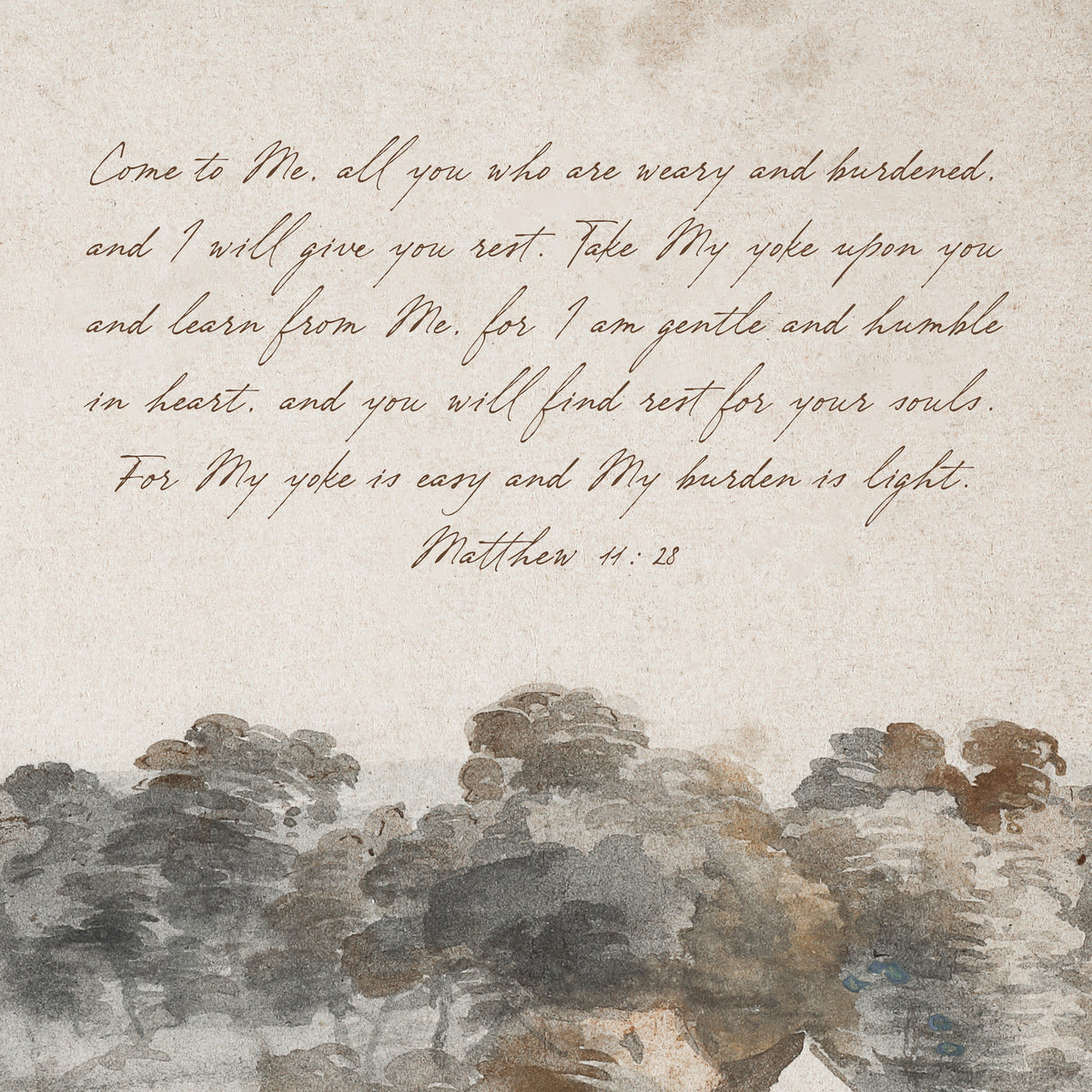 Christian Wall Art | Matthew 11:28 Watercolor Landscape Canvas | T15