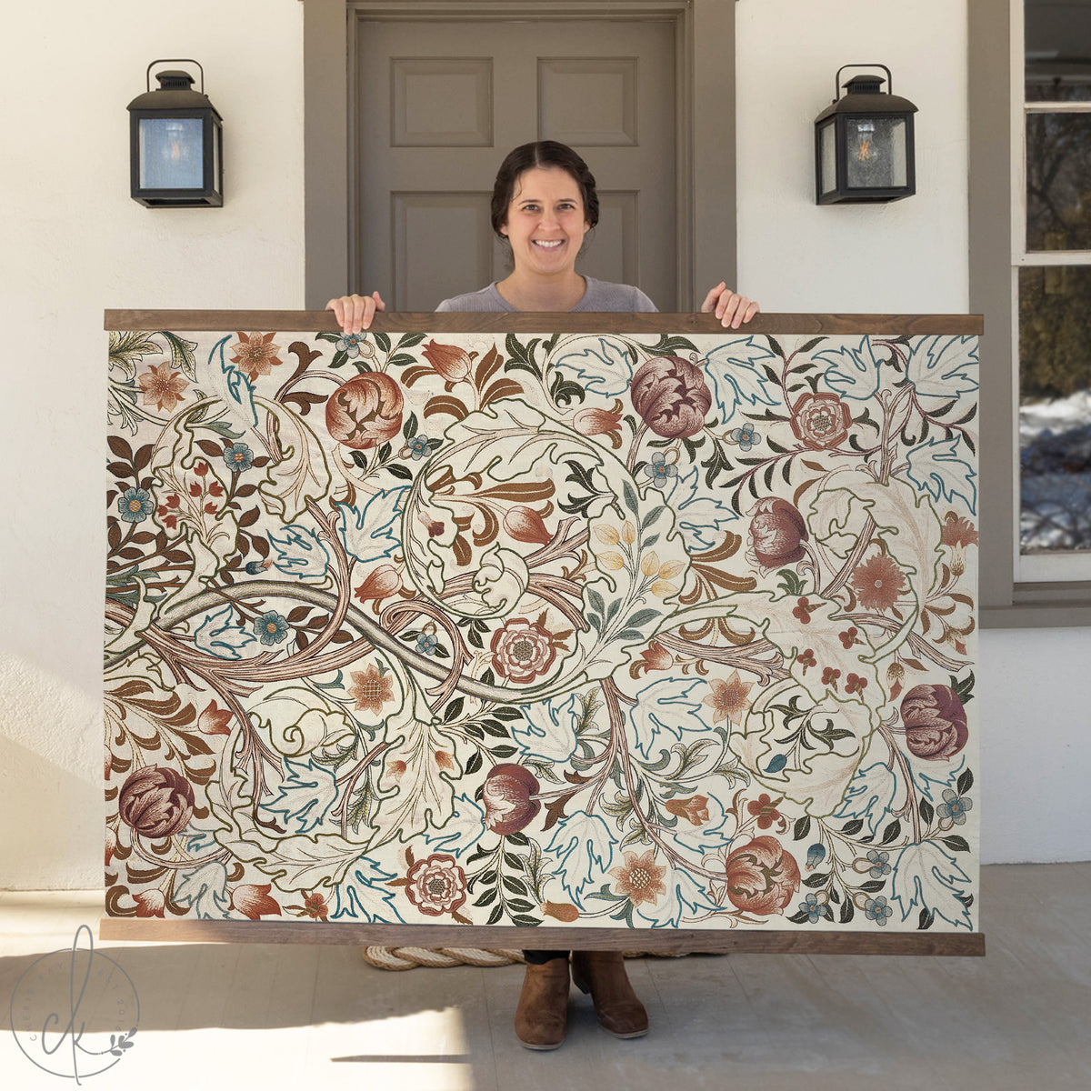 Botanical Textile Art Canvas Tapestry | Extra Large Vintage Floral Wall Hanging | T2
