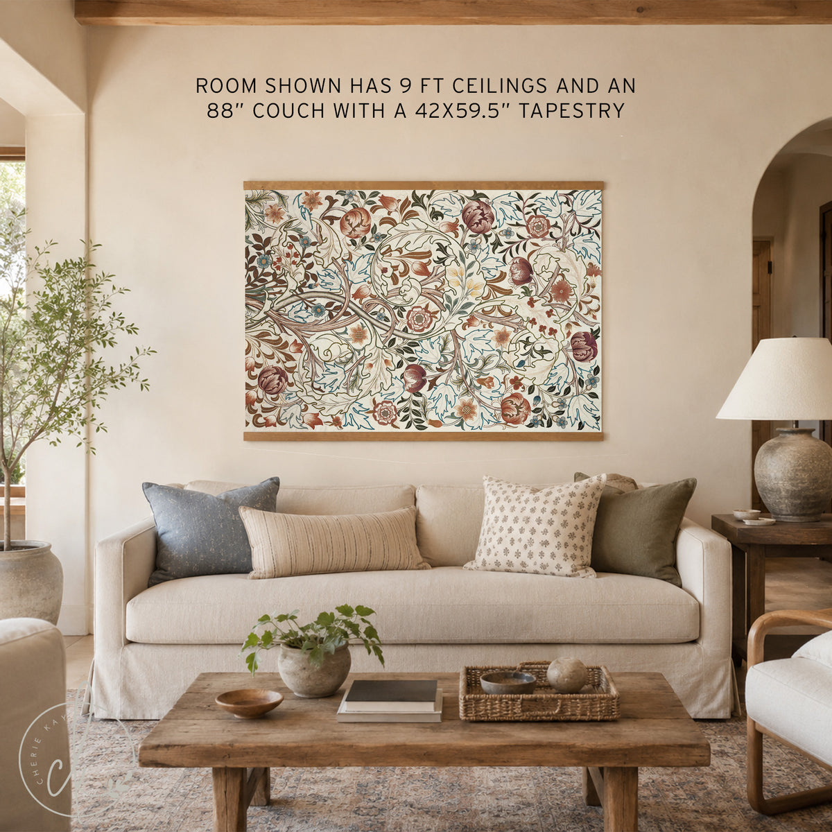 Botanical Textile Art Canvas Tapestry | Extra Large Vintage Floral Wall Hanging | T2