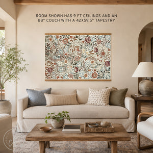 Botanical Textile Art Canvas Tapestry | Extra Large Vintage Floral Wall Hanging | T2