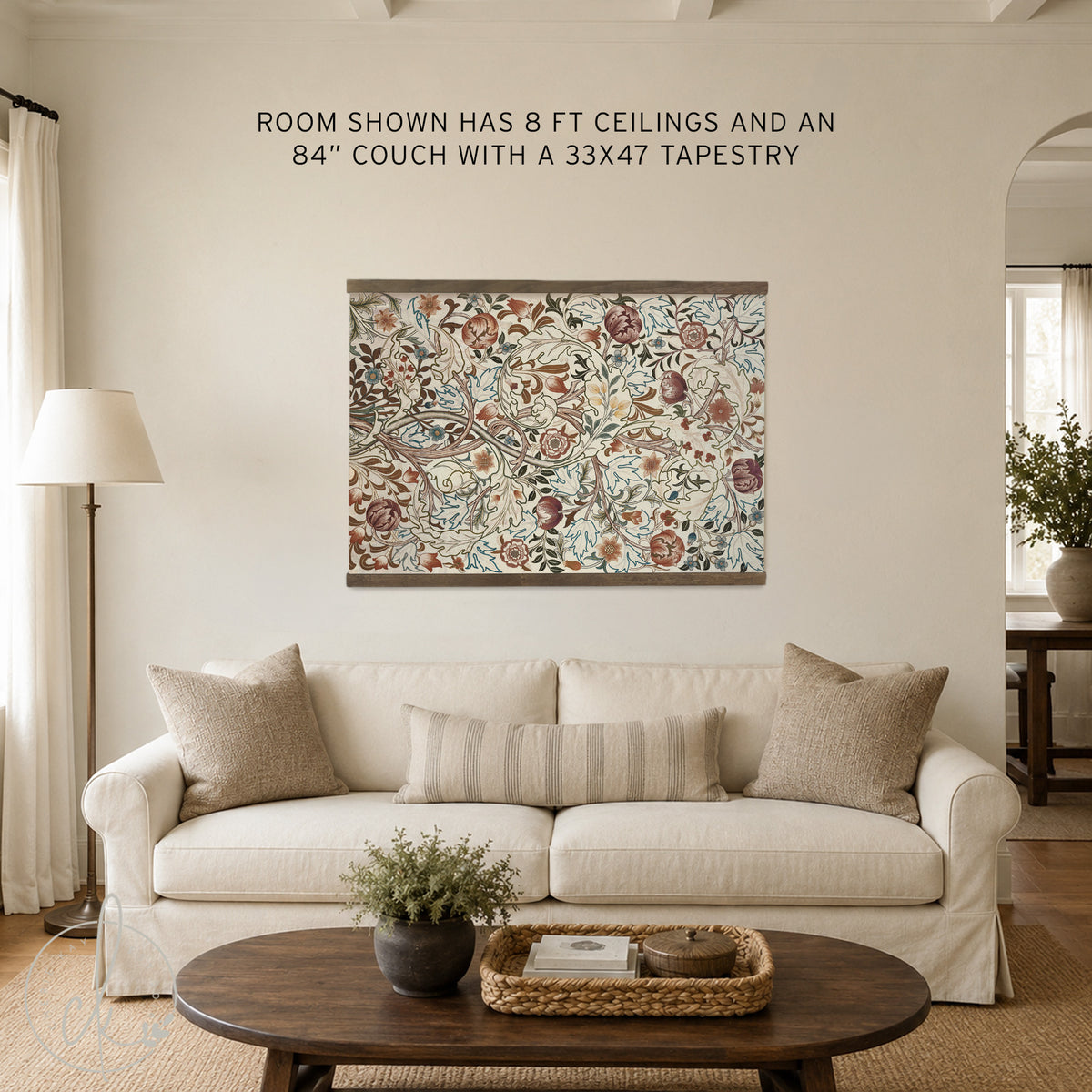Botanical Textile Art Canvas Tapestry | Extra Large Vintage Floral Wall Hanging | T2