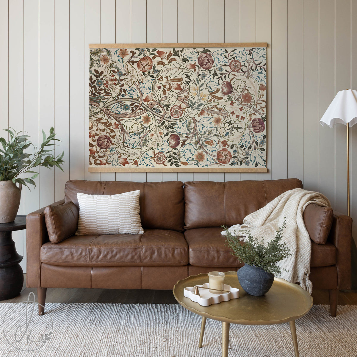 Botanical Textile Art Canvas Tapestry | Extra Large Vintage Floral Wall Hanging | T2