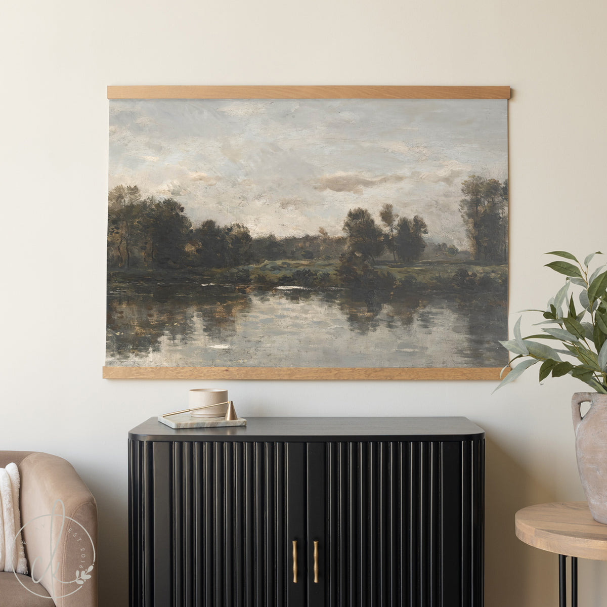 Vintage Landscape Wall Art | Large Canvas River Scene | T34