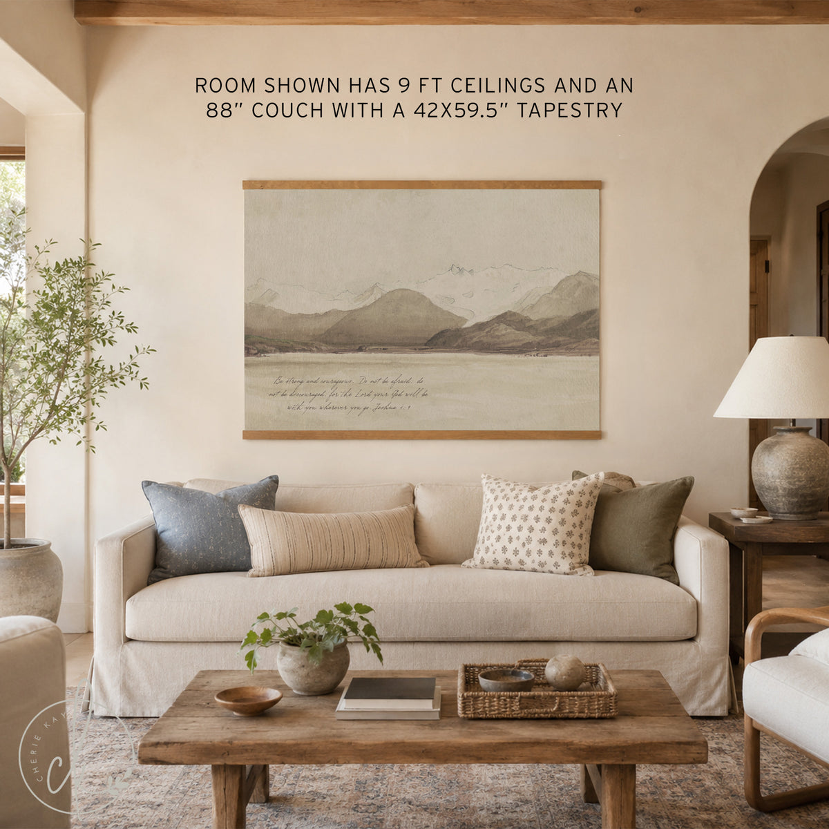 Watercolor Landscape Canvas Tapestry | Joshua 1:9 Bible Verse Wall Art | T41