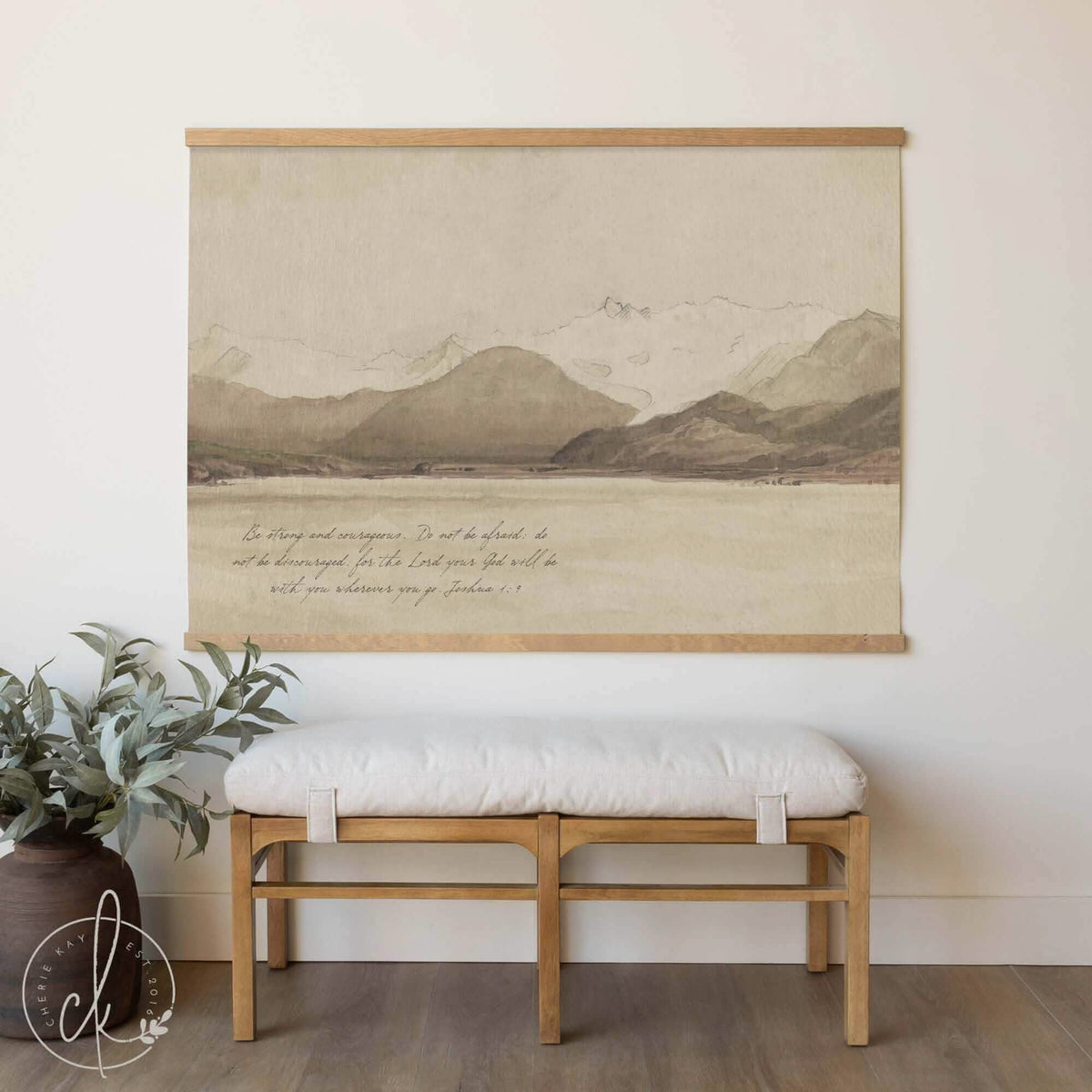 Watercolor Landscape Canvas Tapestry | Joshua 1:9 Bible Verse Wall Art | T41