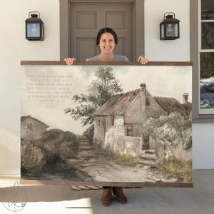 Extra-Large Vintage Cottage Tapestry | Matthew 7:25 Bible Verse | T44