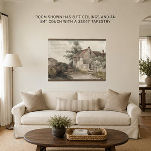 Extra-Large Vintage Cottage Tapestry | Matthew 7:25 Bible Verse | T44