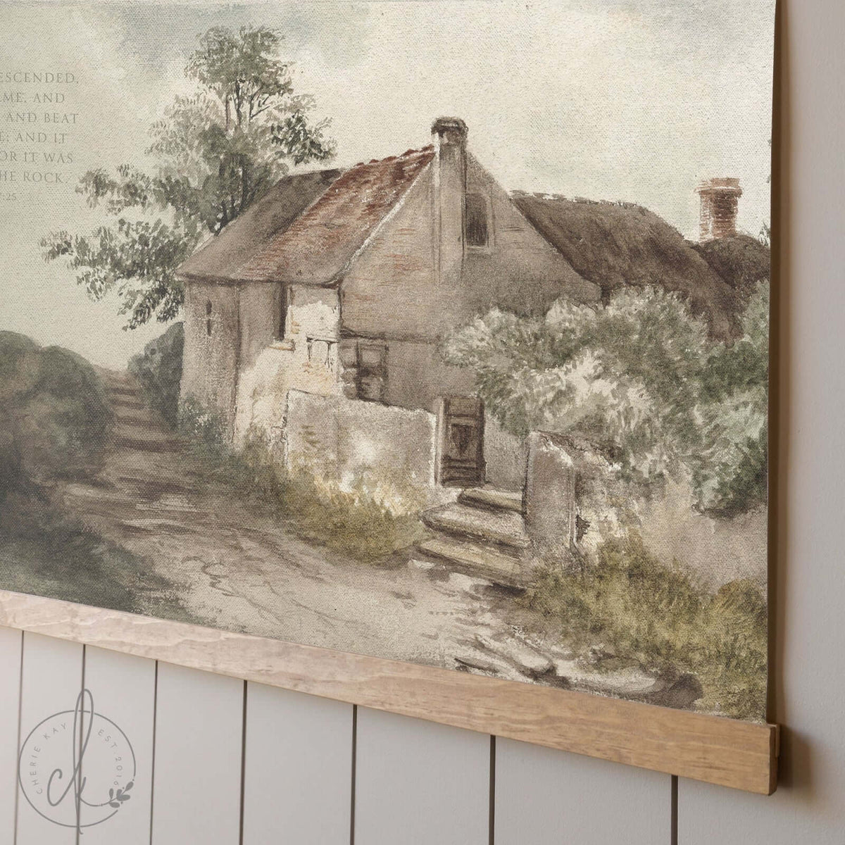 Extra-Large Vintage Cottage Tapestry | Matthew 7:25 Bible Verse | T44