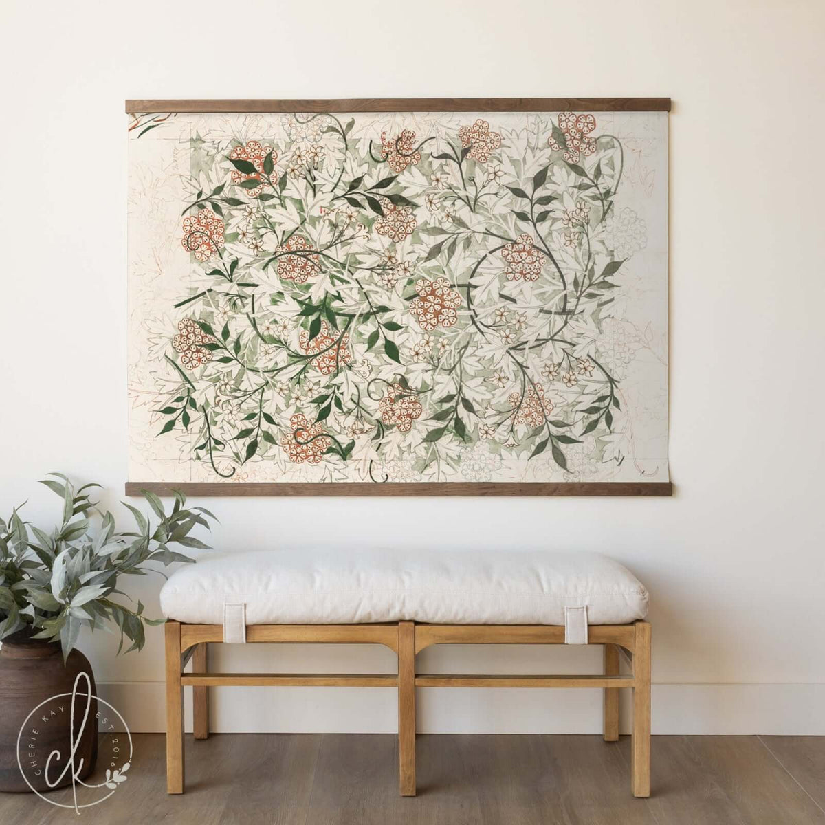Large Vintage Botanical Textile Wall Art | T46