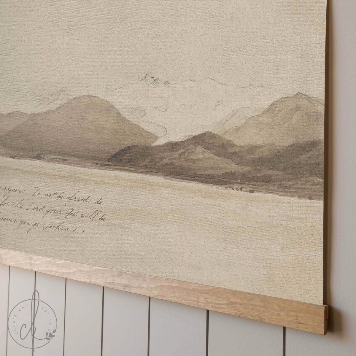 Watercolor Landscape Canvas Tapestry | Joshua 1:9 Bible Verse Wall Art | T41