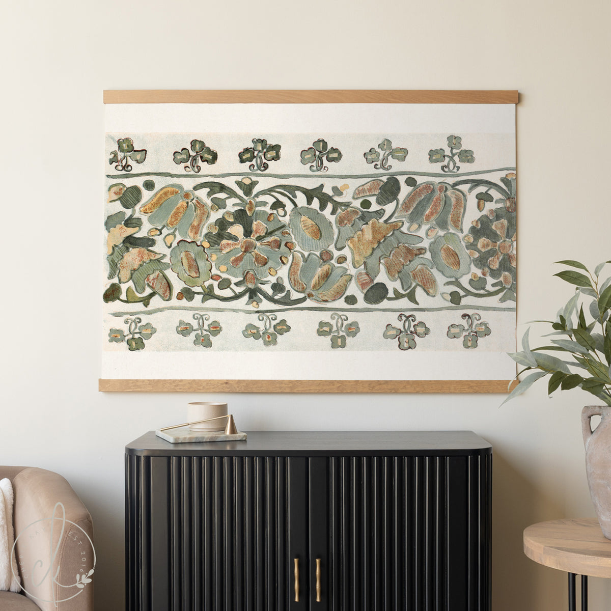 Botanical Tapestry Wall Art | Oversized Vintage Floral Textile | T52