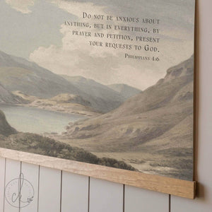 Vintage Landscape Tapestry Wall Art | Large Wall Hanging with Scripture | T55