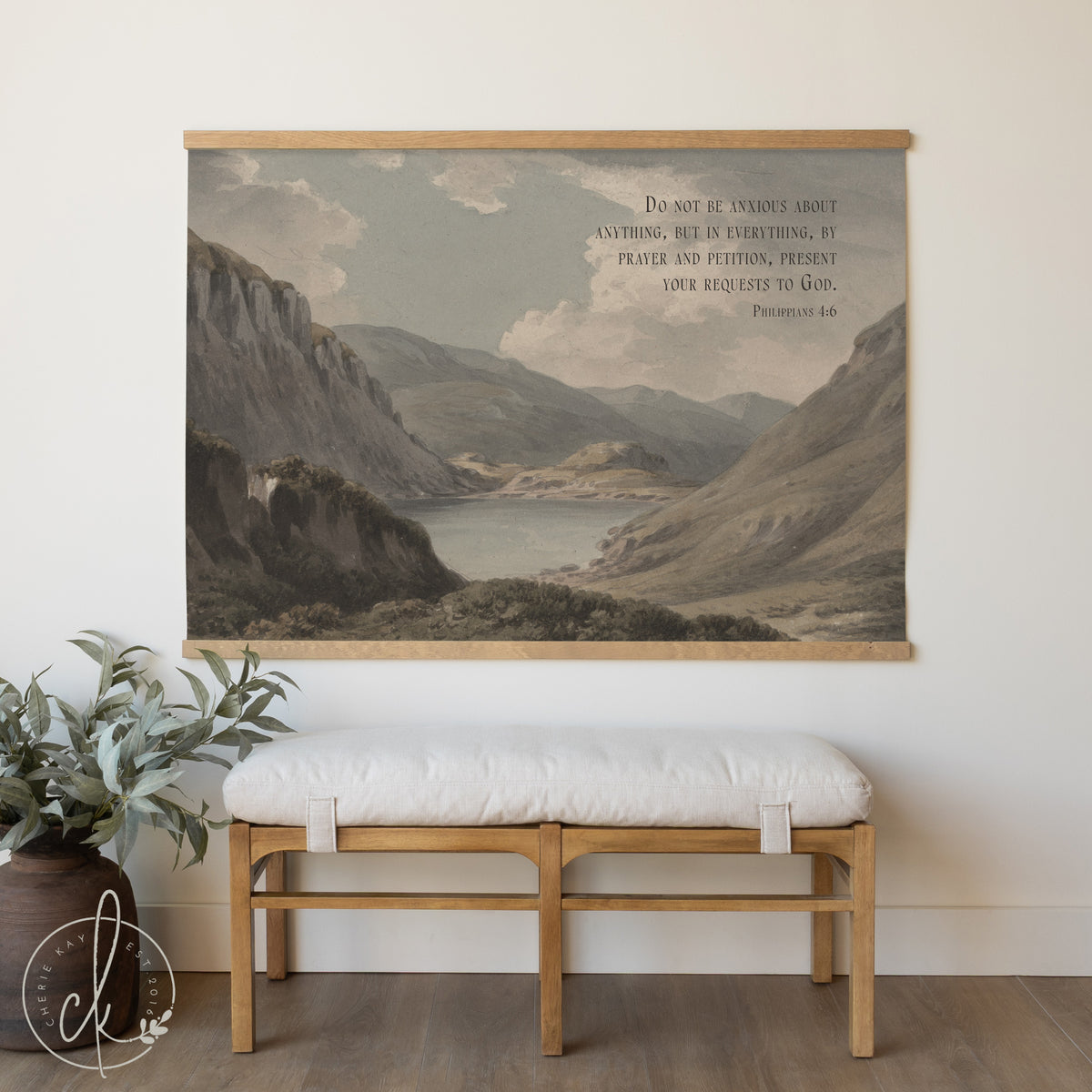 Vintage Landscape Tapestry Wall Art | Large Wall Hanging with Scripture | T55