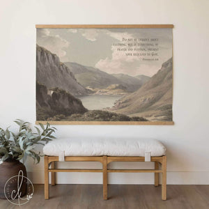 Vintage Landscape Tapestry Wall Art | Large Wall Hanging with Scripture | T55