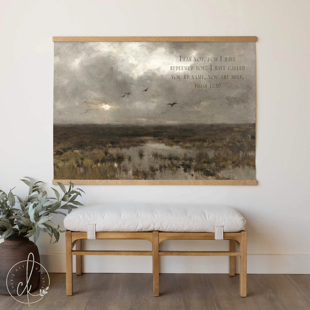 Oversized Vintage Landscape Print with Bible Verse | T60