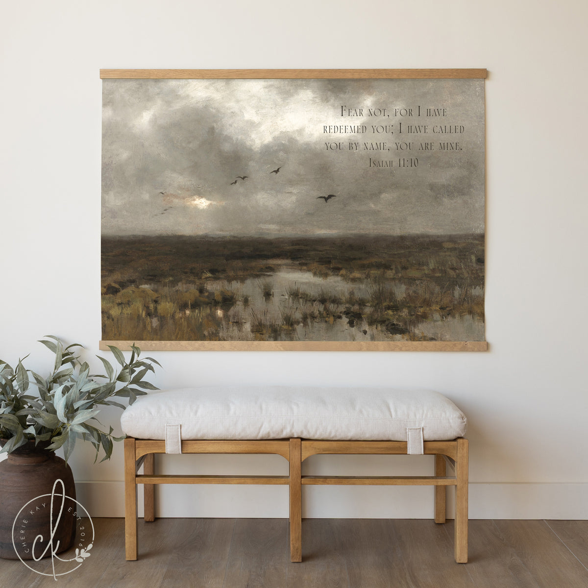 Oversized Vintage Landscape Print with Bible Verse | T60