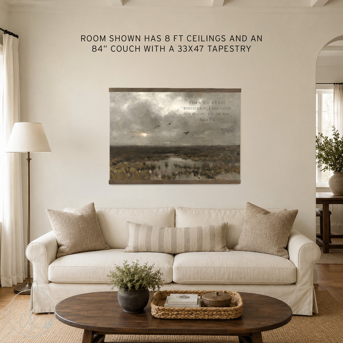 Oversized Vintage Landscape Print with Bible Verse | T60