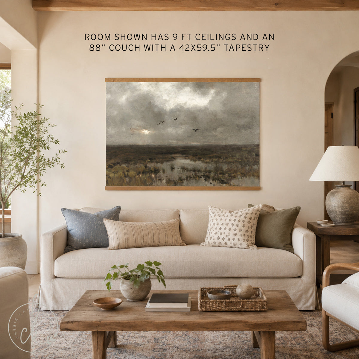 Oversized Vintage Landscape Print with Bible Verse | T60