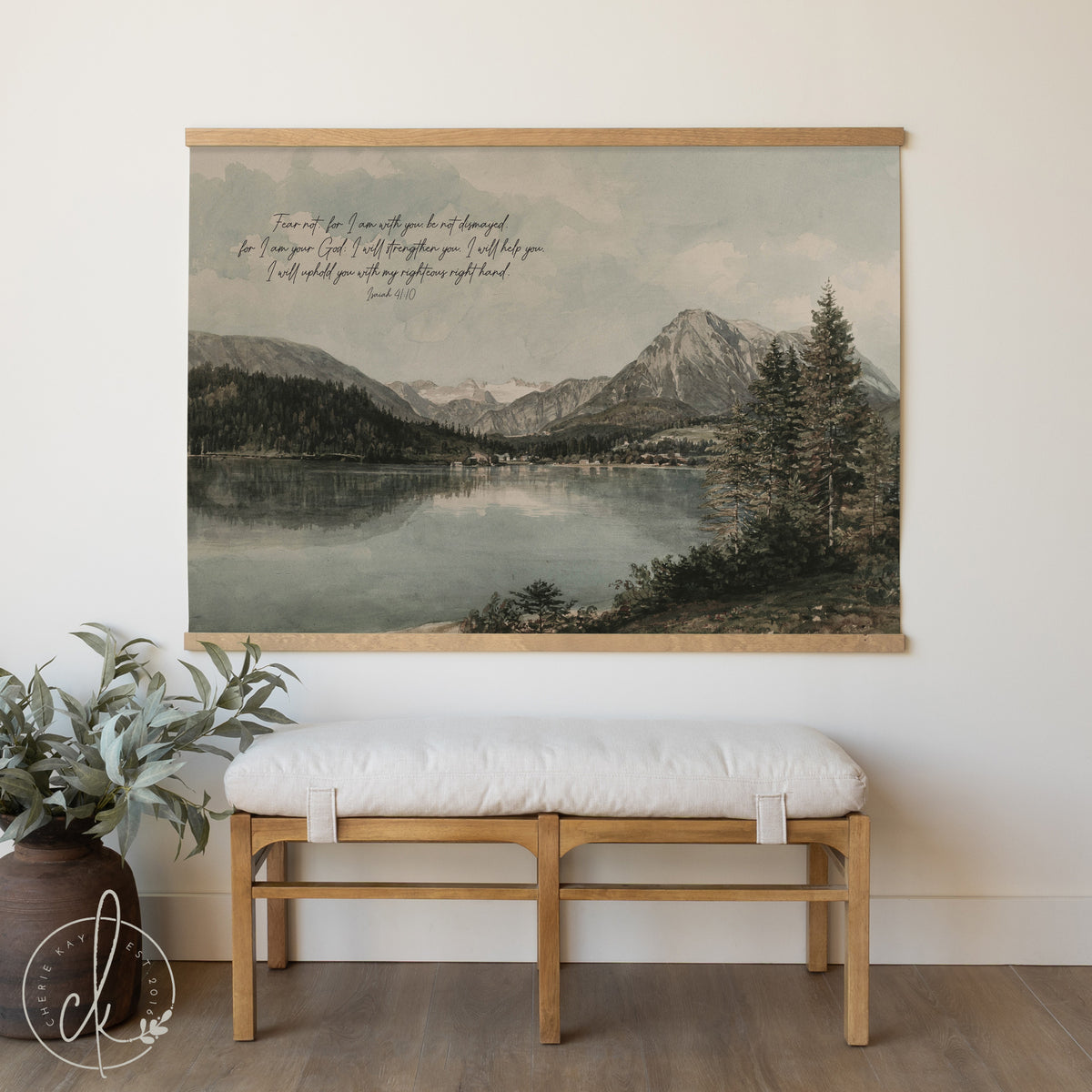 Lake and Pine Trees Painting | Isaiah 41:10  | T62