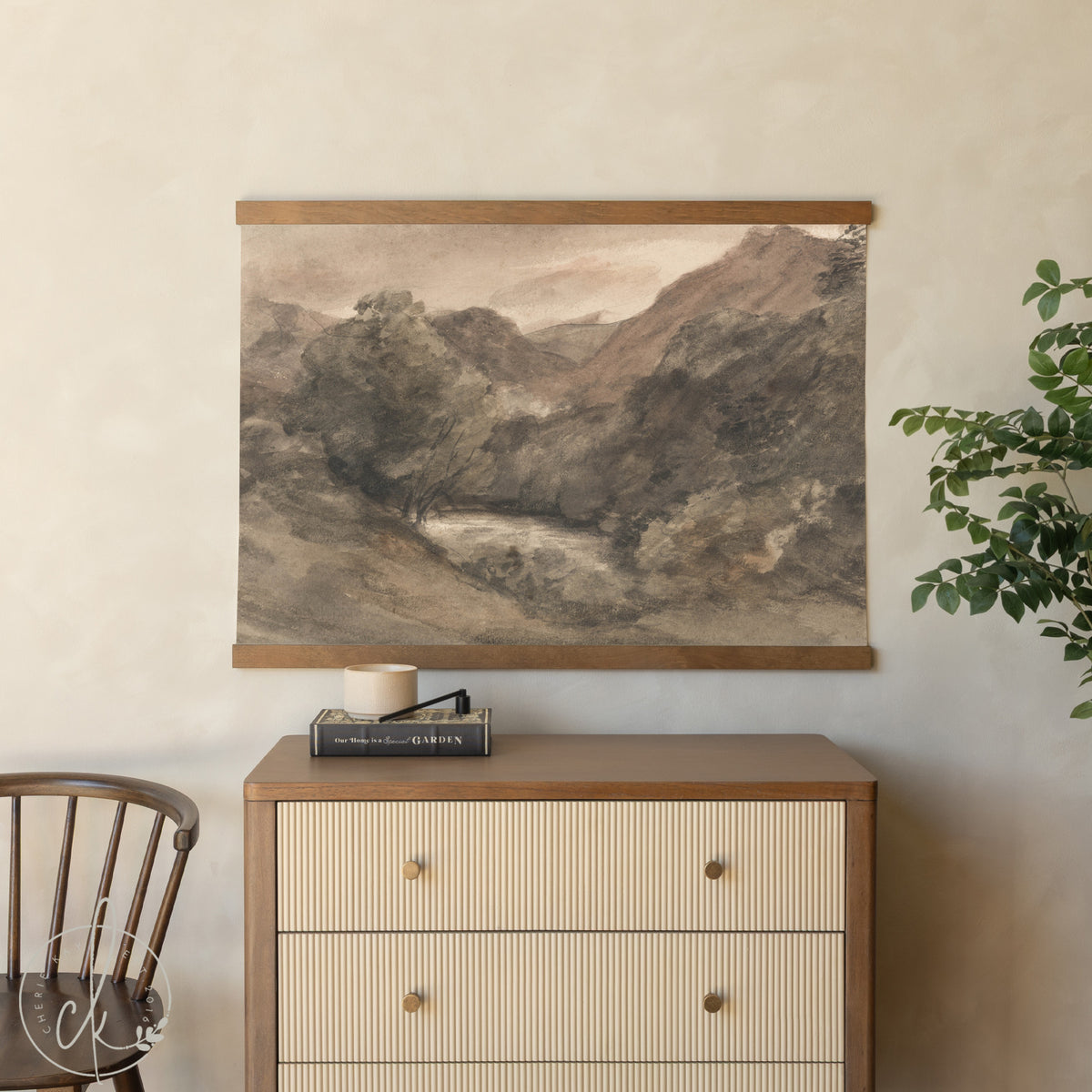 Large Vintage Art | Moody Mountain Landscape Canvas Tapestry | T69