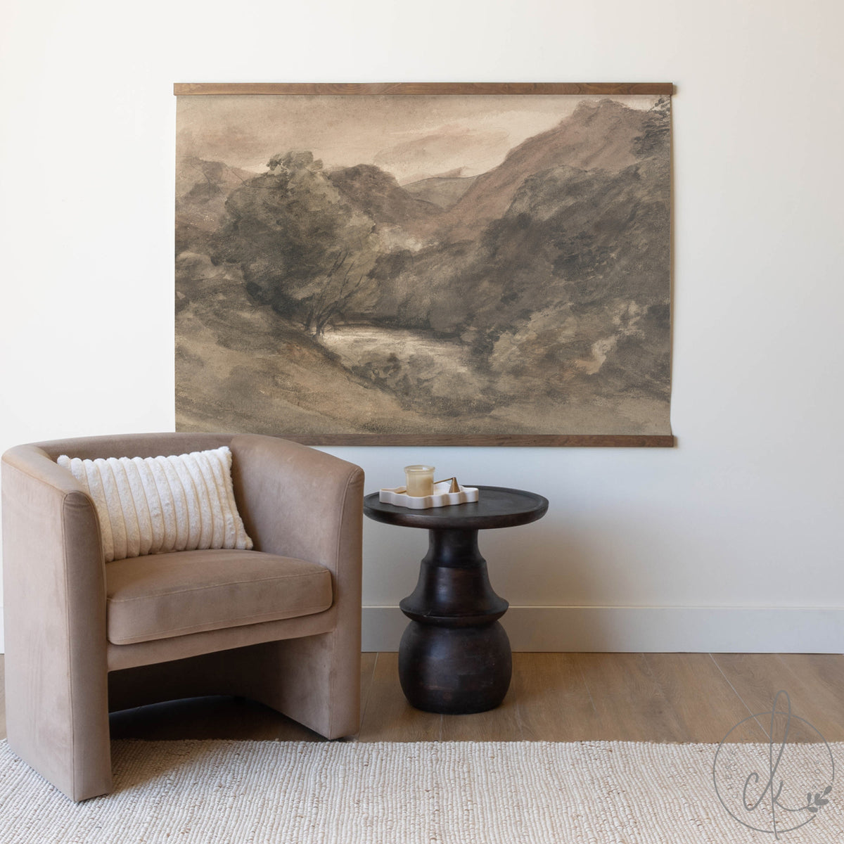 Large Vintage Art | Moody Mountain Landscape Canvas Tapestry | T69