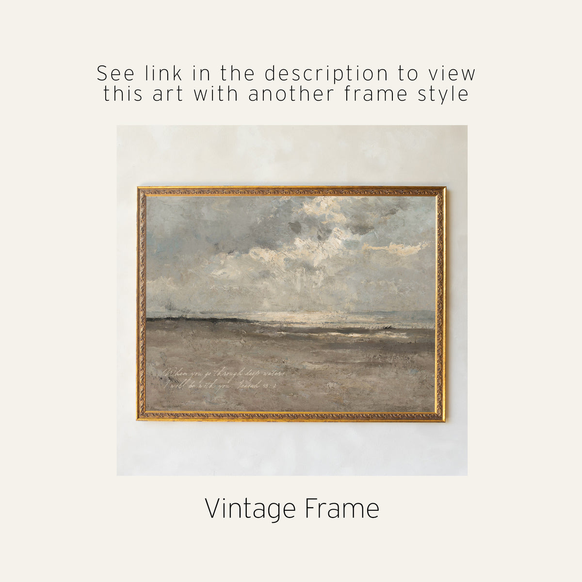 Ocean Landscape Wall Art | Isaiah 43:2 Coastal Canvas Print | Neutral Christian Wall Decor | T70