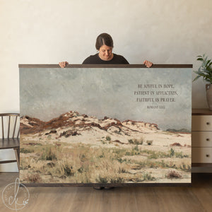 Bible verse wall art romans 12:12 patient in affliction faithful in prayer christian landscape canvas desert mountains