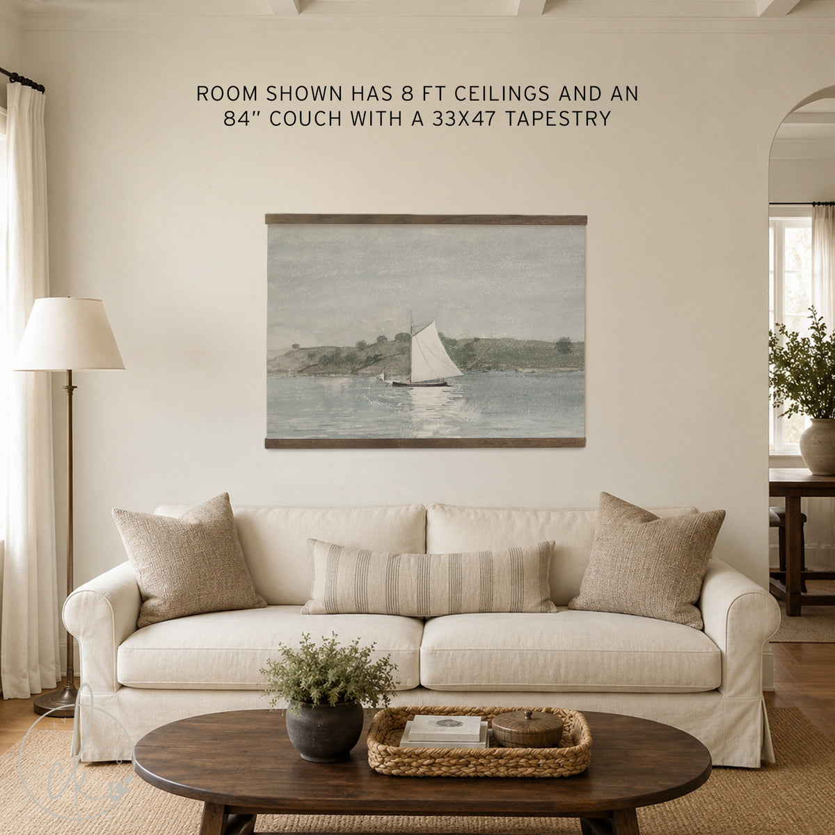 Ocean Sailboat Canvas | Coastal Wall Art | Sage Green Watercolor | T75