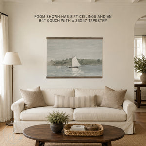 Ocean Sailboat Canvas | Coastal Wall Art | Sage Green Watercolor | T75
