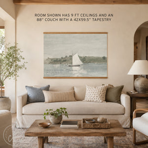 Ocean Sailboat Canvas | Coastal Wall Art | Sage Green Watercolor | T75