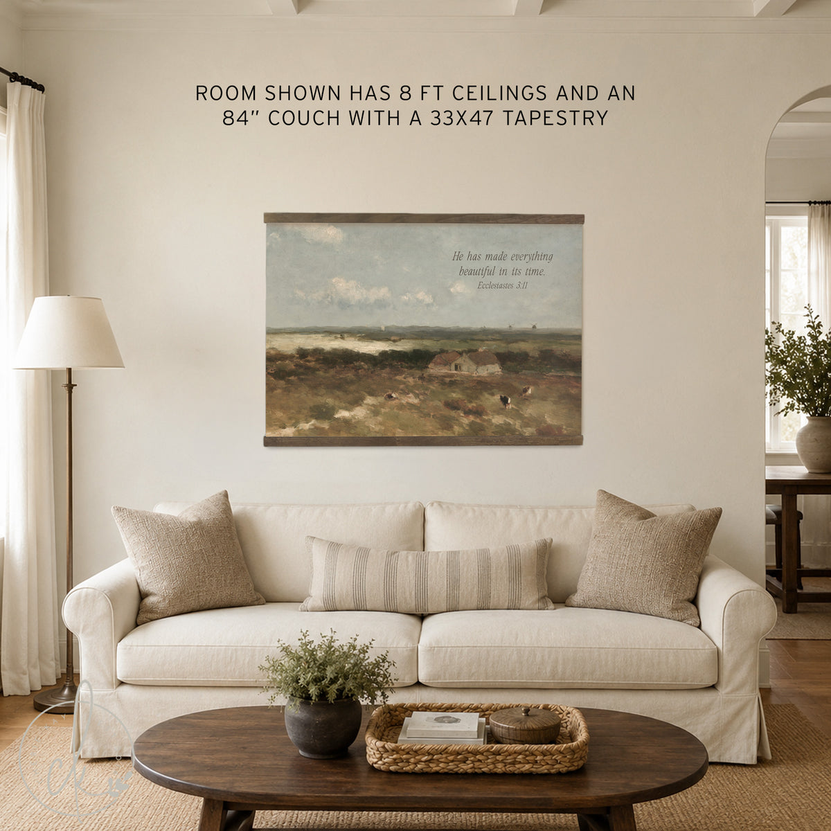 Bible Verse Wall Art | Ecclesiastes 3:11 Canvas Tapestry | Vintage Landscape Christian Decor | T88