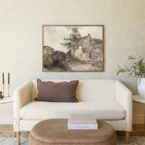 Christian Wall Art Matthew 7:25 | Vintage Cottage Painting | Founded on the Rock Scripture | Large Canvas Art | Living Room Decor | N79