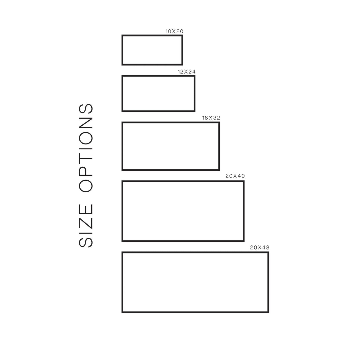 a line drawing of a pyramid with the words size options below it