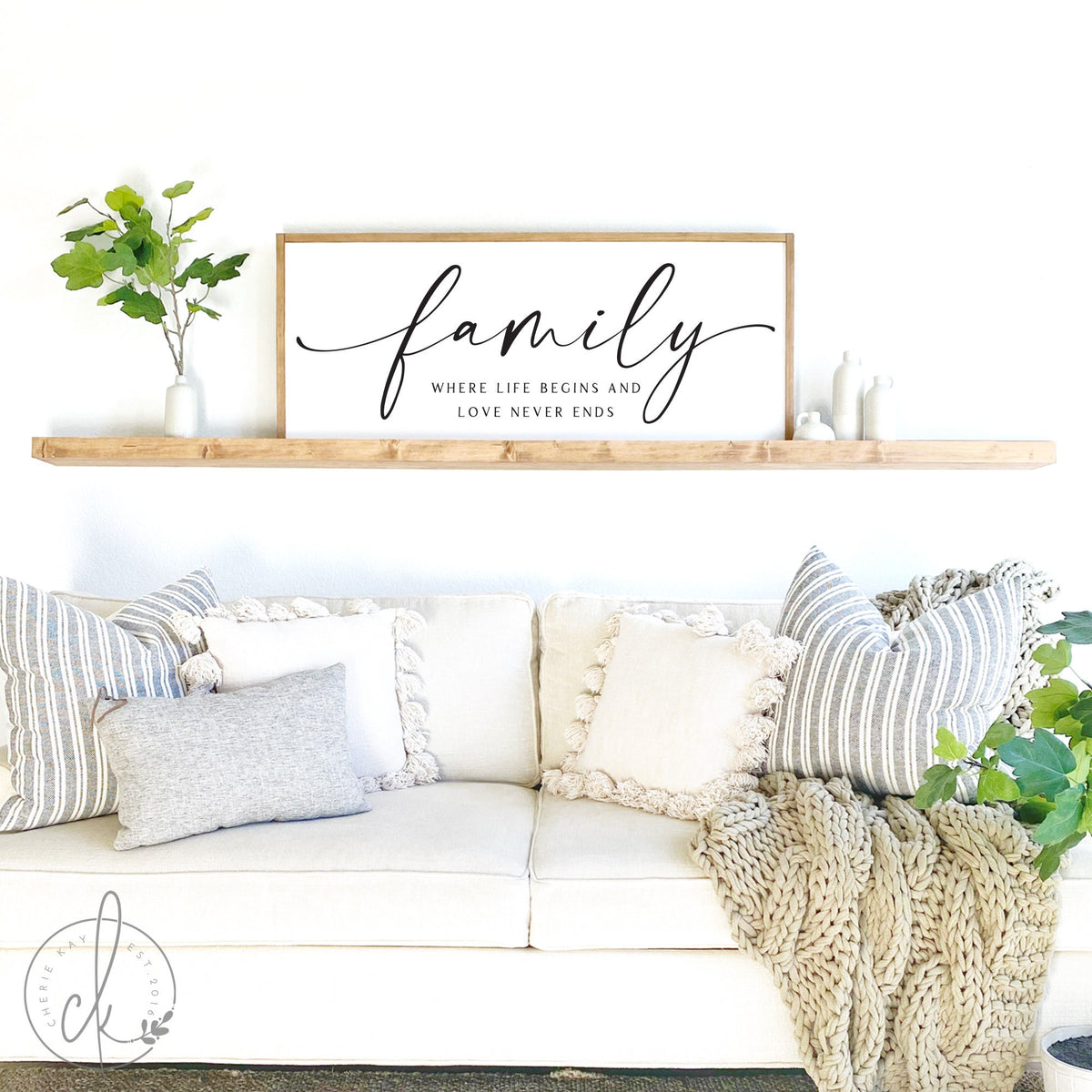 Family where life begins and love never ends sign | home decor sign | home sign | family room sign | wood signs | farmhouse wall decor