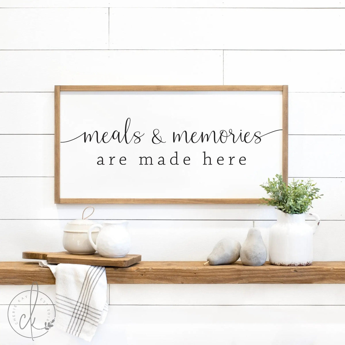 kitchen sign | meals &amp; memories are made here | wood sign | kitchen wall decor | farmhouse sign | farmhouse kitchen decor