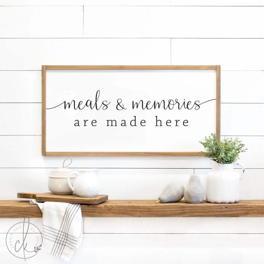 kitchen sign | meals & memories are made here | wood sign | kitchen wall decor | farmhouse sign | farmhouse kitchen decor