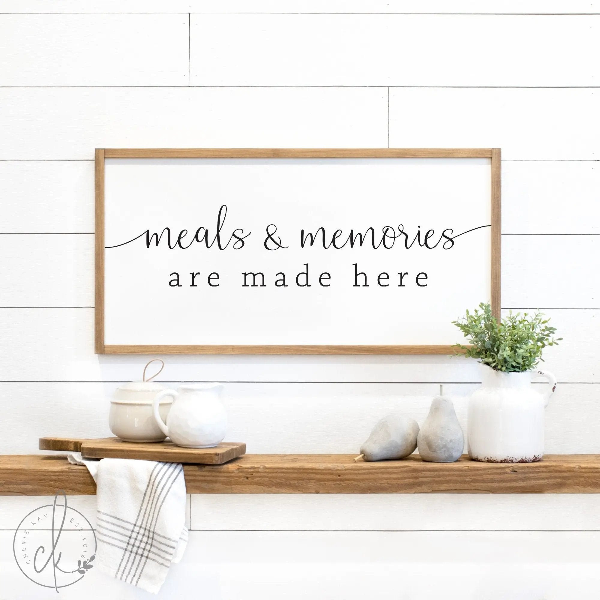 kitchen sign | meals & memories are made here | wood sign | kitchen wall decor | farmhouse sign | farmhouse kitchen decor
