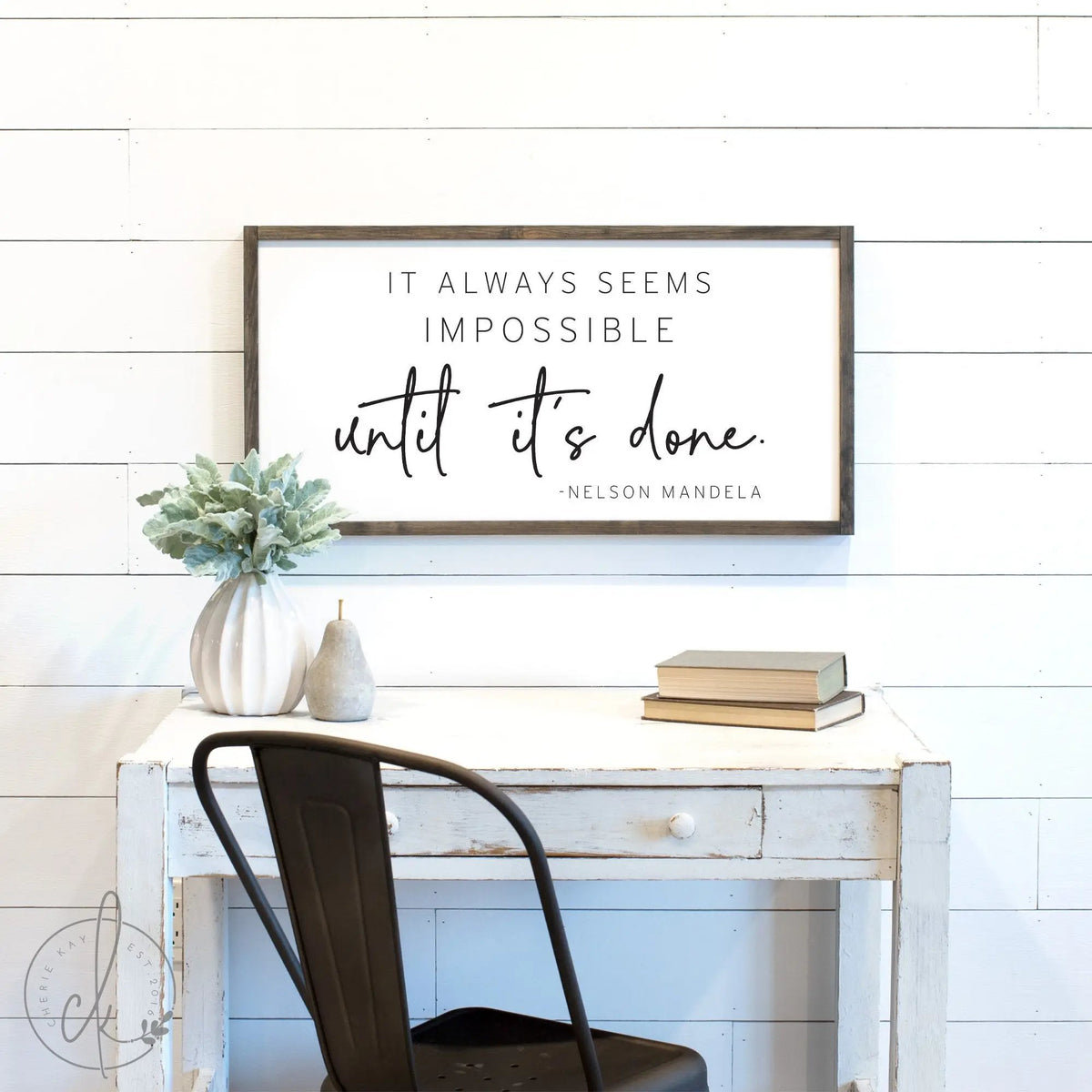 It always seems impossible until it&#39;s done sign | office wall decor | wood signs | office wall art | inspirational sign