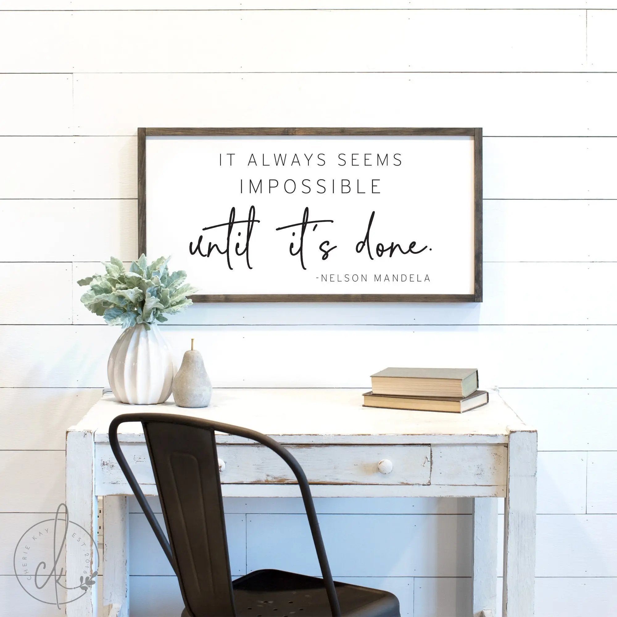 It always seems impossible until it's done sign | office wall decor | wood signs | office wall art | inspirational sign