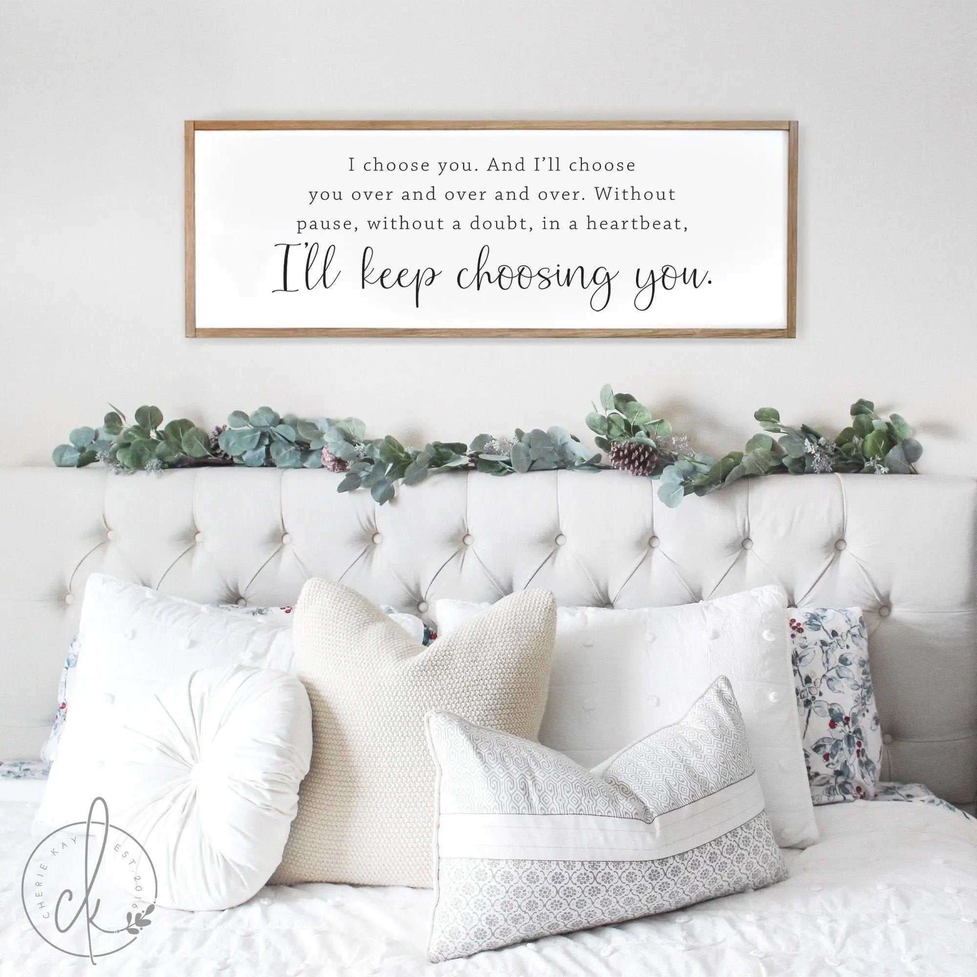 bedroom wall decor | I choose you sign | master bedroom decor | wood signs | sign for above a bed | I'll keep choosing you sign