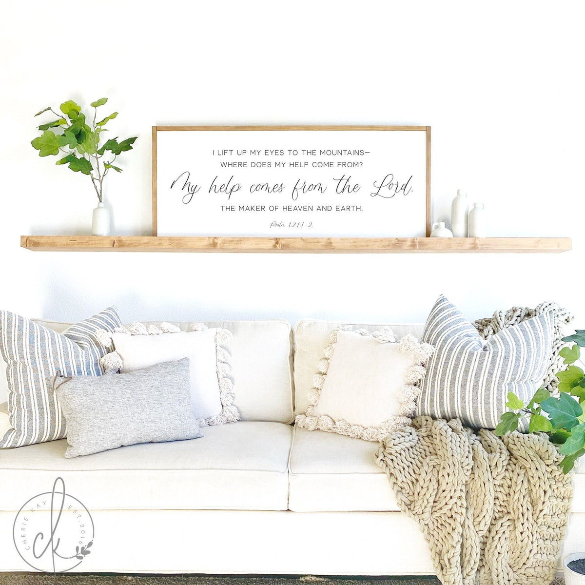 I lift up my eyes to the mountains sign | Psalm 121:1-2 | scripture wall décor | my help comes from the Lord sign