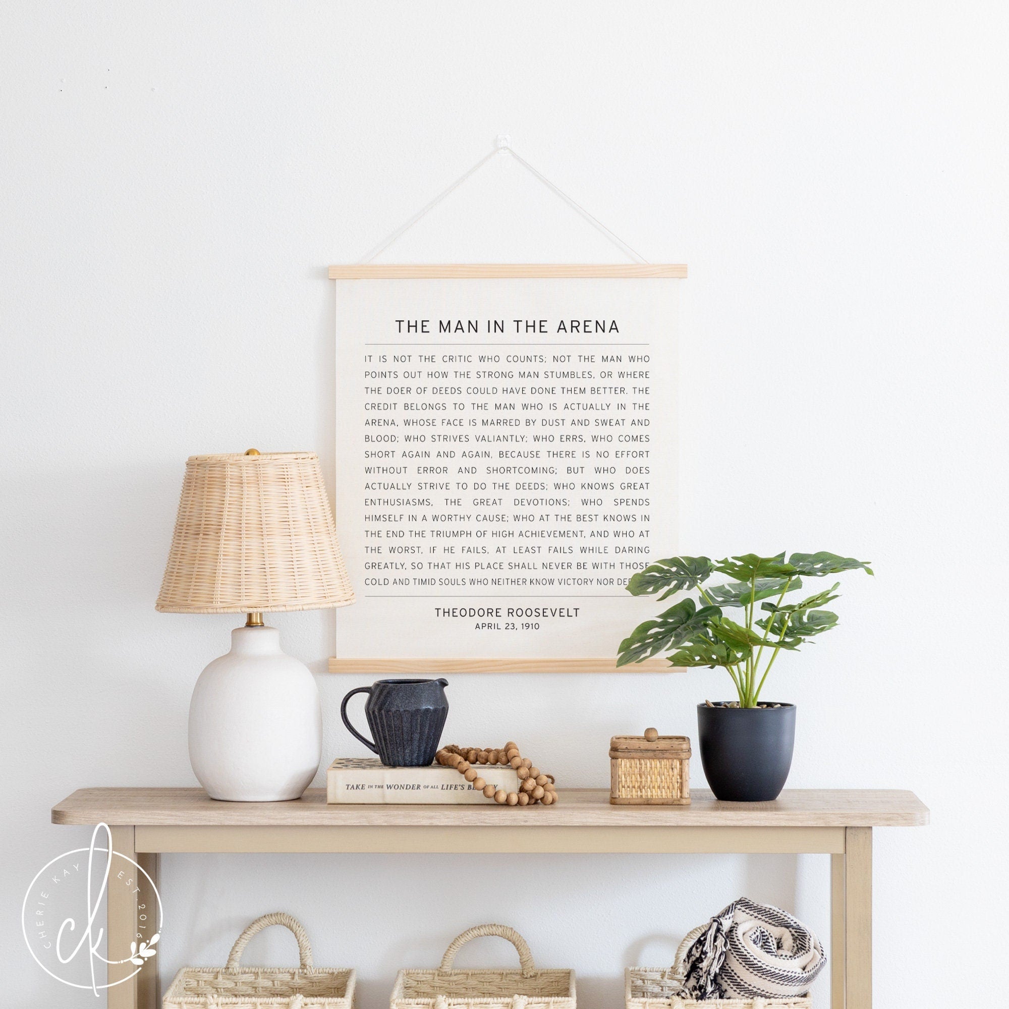 The man in the arena | Theodore Roosevelt quote | fabric wall hanging | office wall decor | office wall art