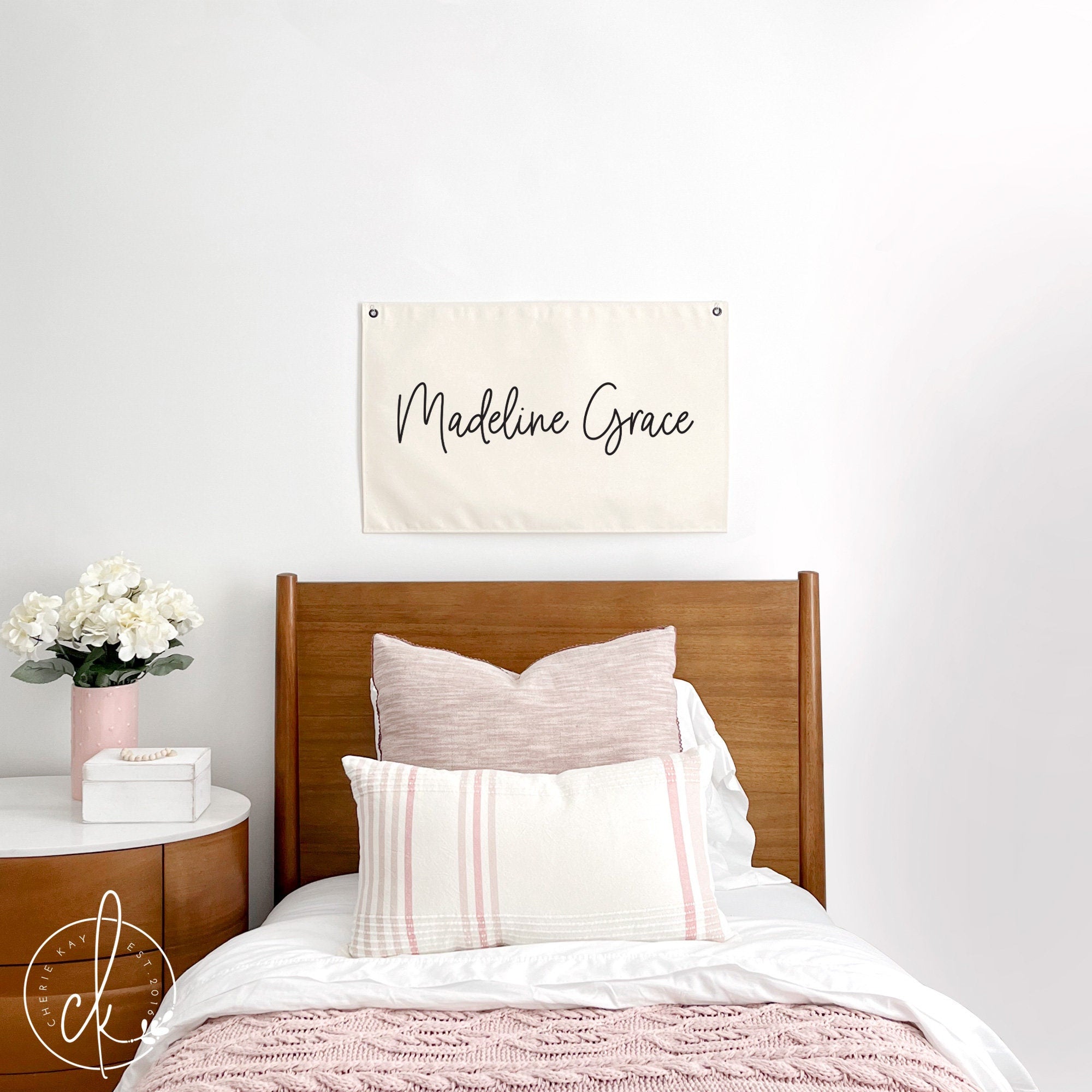 Girl Name Flag | Wall Hanging | Nursery Wall Art | Custom Sign | Boho Nursery Decor | Canvas Art