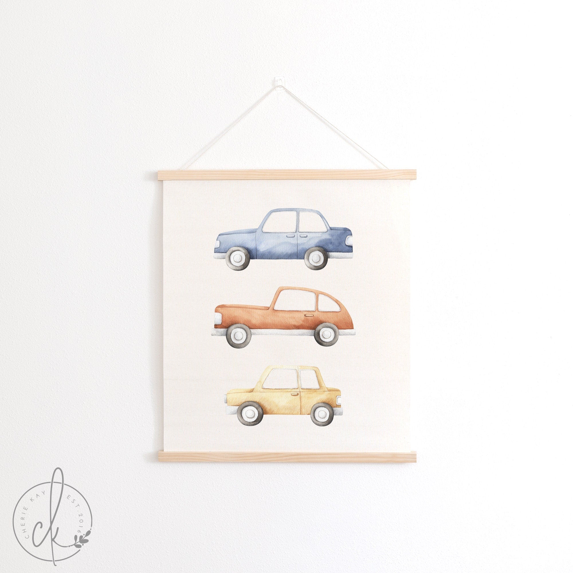 Boy Nursery Decor | Hanging Canvas | Cars Wall Decor | Fabric Wall Hanging | Kids Room Decor | Playroom Wall Decor