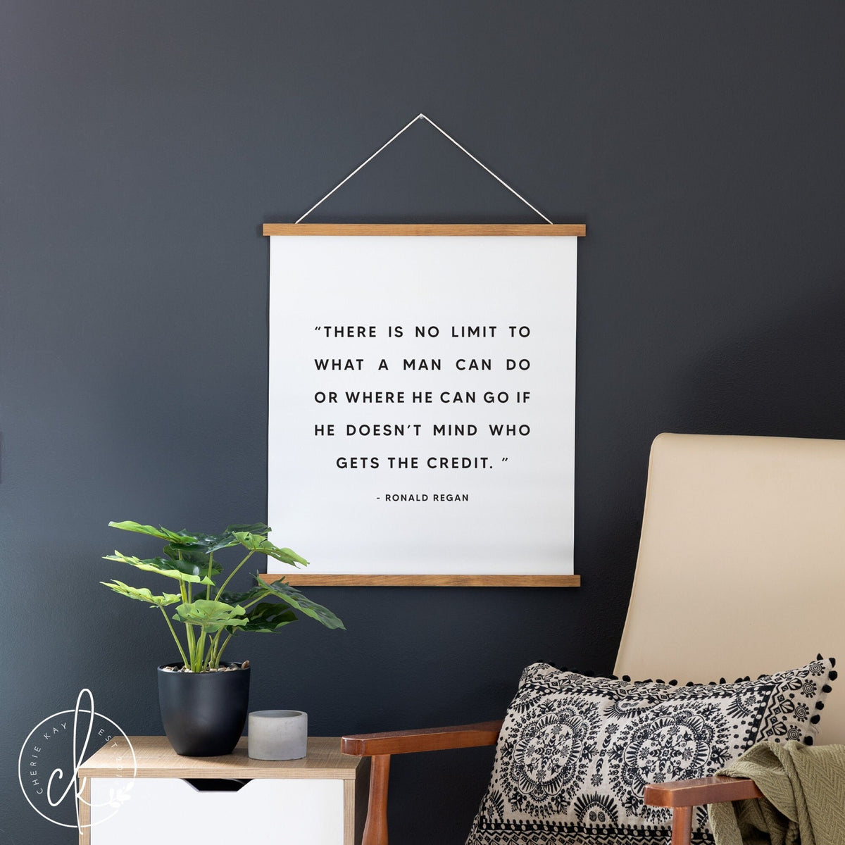 There Is No Limit To What A Man Can Do | Ronald Regan Quote | Fabric Wall Hanging | Office Wall Decor | Office Wall Art | Quotes About Life