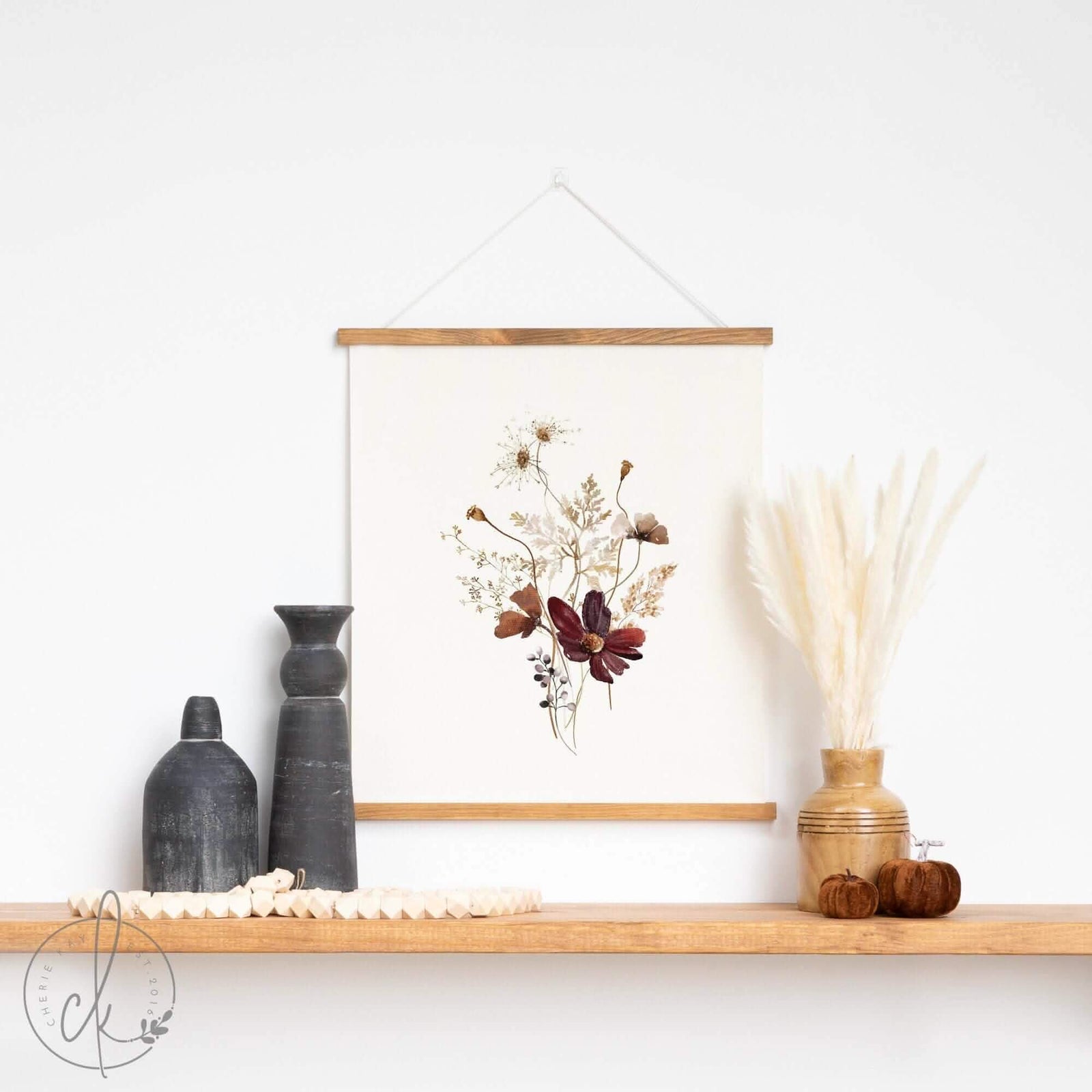 Autumn Flowers Wall Art | Fabric Wall Hanging | Fall Wall Decor | Botanical Art | Floral Wall Art | Living Room Decor | D1